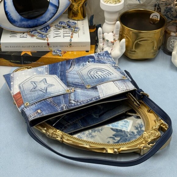 🆕 CHIARA FERRAGNI 🧿 NWOT All Over Denim Print Thin Shoulder Bag - Picture 8 of 14